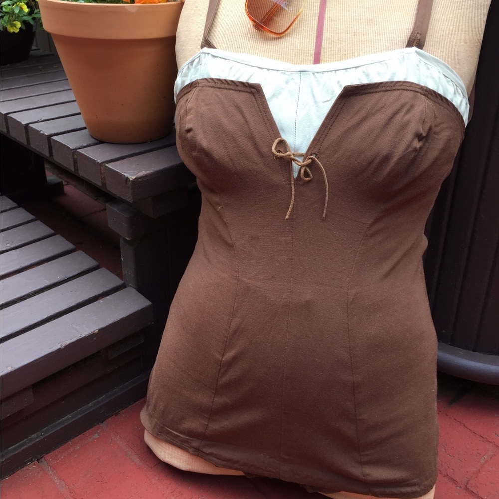 Vtg 1950s Brown Catalina Swim Suit
